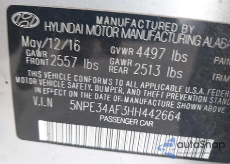 2017 Hyundai Sonata Sport from USA, damaged, VIN 5NPE34AF3HH442664
